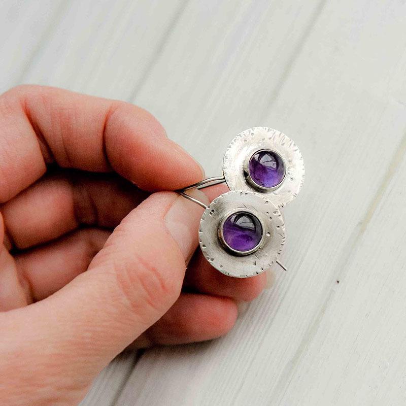 Простые круглые темно-синие серьги с фиолетовыми серьгами из лунного камня, магазин ювелирной фабрики