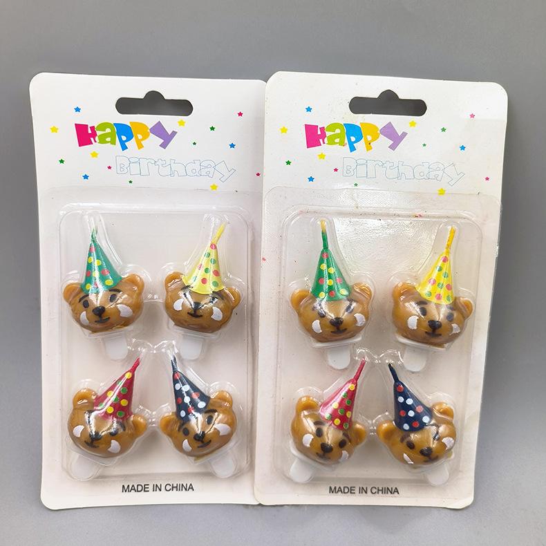 Cartoon Bear with Hat and Birthday Candle Creative Cute Christmas Hat and Panda Birthday Cake Decoration Candle