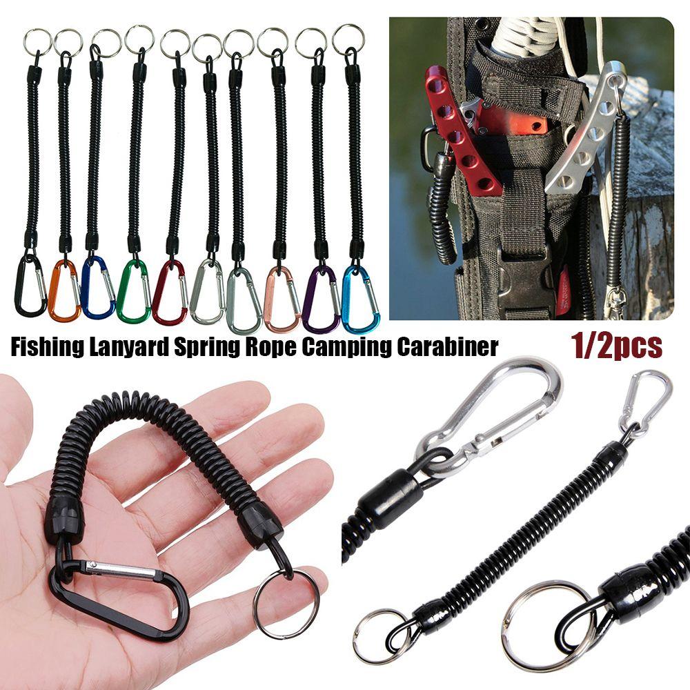 Tether Portable Fishing Lanyards Anti-lost Phone Keychain Spring Elastic Rope Camping Carabiner