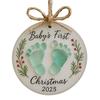 Baby's First Christmas Sea Glass Ornament Baby's Footprint Keepsake for Newborn Girl Boy Gift Coastal Christmas Tree Ornament for Home Decor