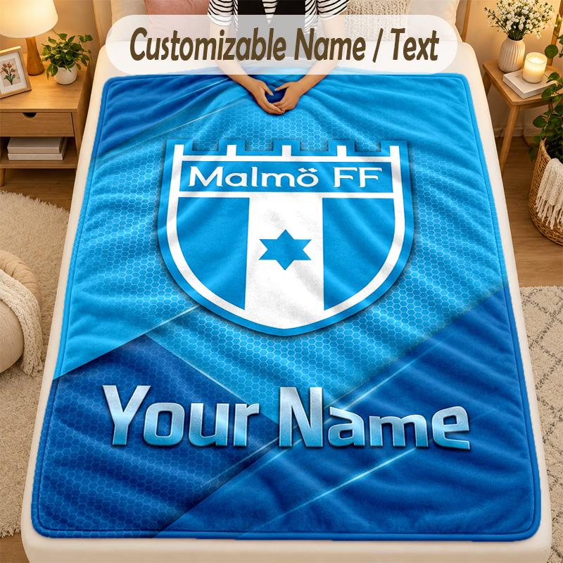 Flannel BlanketMalmö FF Custom Name Text Personalized Soft Warm Throw Blanket Home Decor Gift