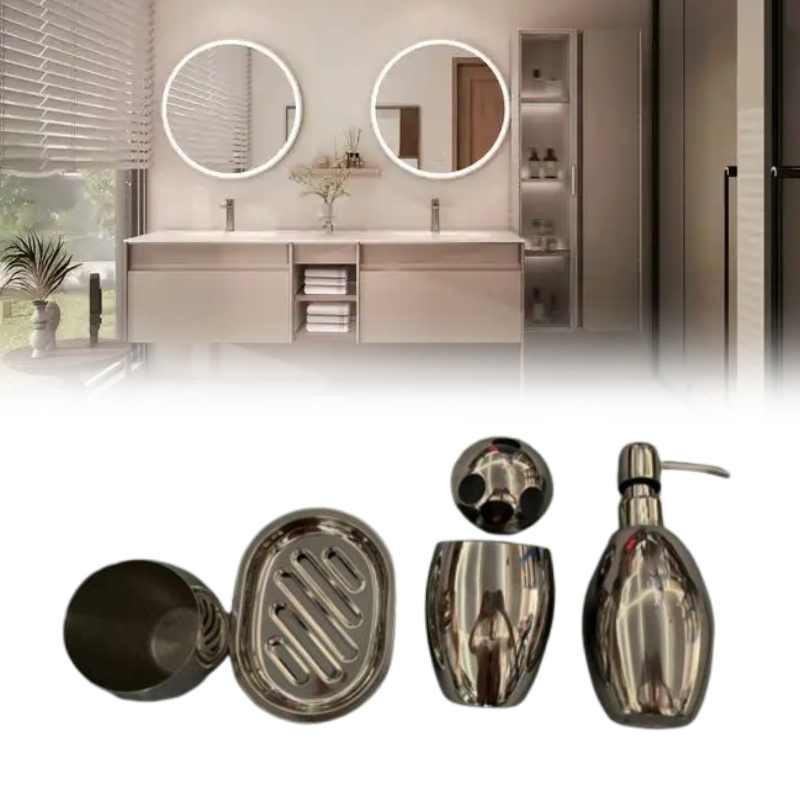 Stainless Steel Bathroom Set Storage Lotion Bottle Washbasin Cup Tool Durable