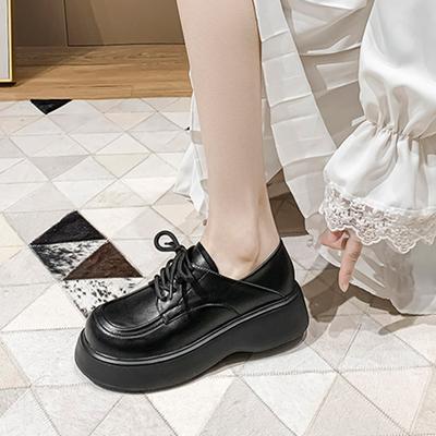 Кожаные туфли на платформе, женские, универсальные, в британском стиле, с круглым носком, на шнуровке, увеличивающие высоту, лоферы