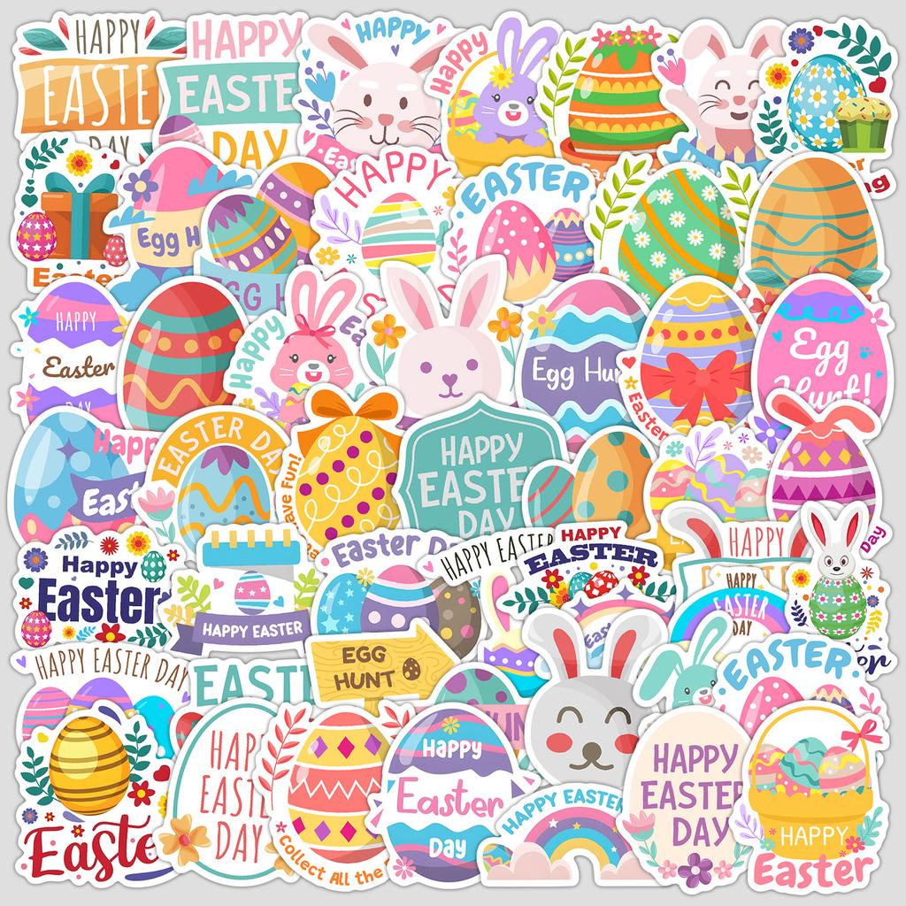 50 Easter Bunny Doodle Stickers Creative Holiday Stickers Water Cup Computer Waterproof Decorative Stickers