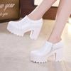 Small Size 32-43 Deep Mouth Platform Pumps Women Fall Winter Warm 2025 Block High Heel Shoes with Fur Soft Leather Office Mother