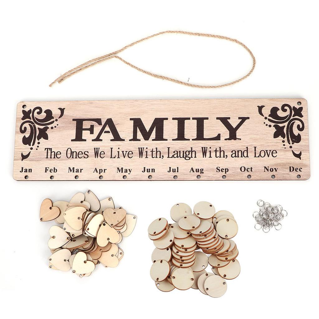 Wooden Calendar Hanging Ornament Wall Mounted Family Friends Birthday Reminder Message Board