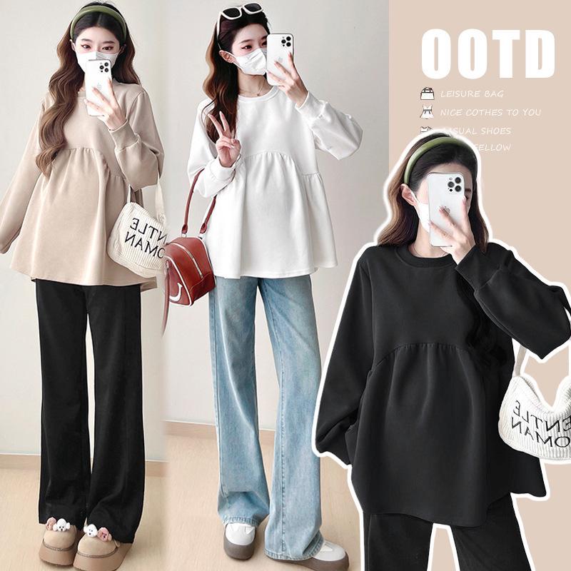 New Versatile Maternity Sweatshirt - Loose Casual Long Sleeve, Age-Reducing Autumn/Winter Women's Top