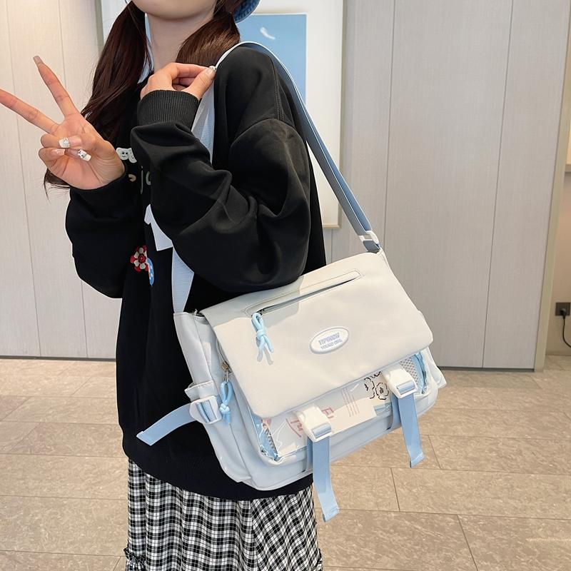 Женская сумка через плечо в студенческом стиле, большая вместительная сумка-мессенджер, контрастная по цвету сумка через плечо