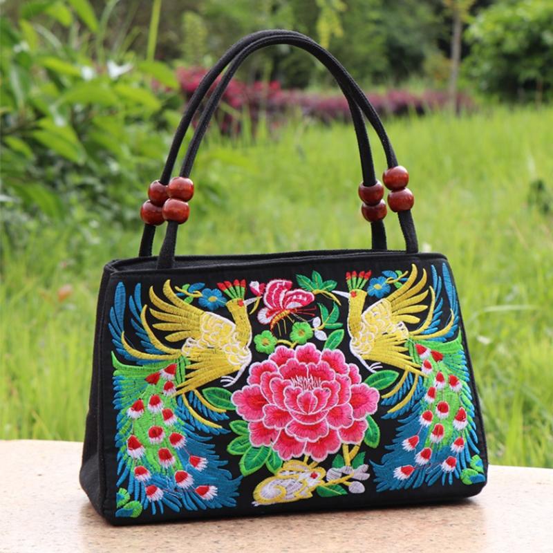 Yogodlns Двусторонняя двухслойная сумка с вышивкой в этническом стиле, холщовая сумка, женская сумка среднего и пожилого возраста с вышивкой