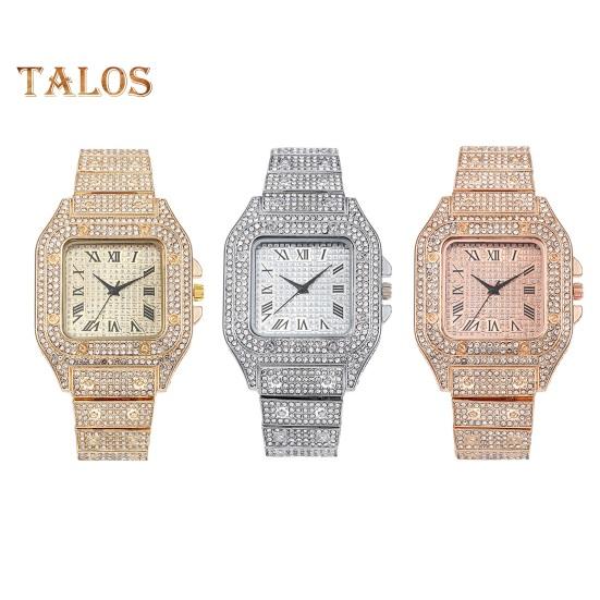 Мужские наручные часы со стразами, квадратный циферблат, стальной ремешок, римские цифры, кварцевый механизм, мужские, подростковые, деловые, формальные, наручные часы, модные ювелирные изделия