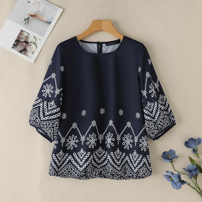 ZANZEA Женская повседневная блузка свободного кроя с круглым вырезом и рукавом 34