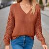 Женская мода повседневная однотонная принтованная осень-зима с длинным рукавом и V-образным вырезом свитера