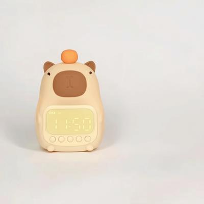 Мультяшный будильник-капибара, перезаряжаемый через USB, ночник-капибара, светодиодные часы ABS-силикон для спальни, прикроватные