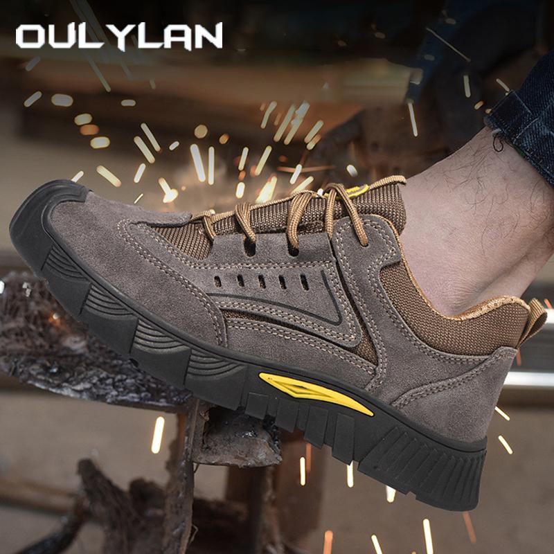 Oulylan Men Wear-resistant Work Shoes Outdoor Thick Sole Antiskid Sneakers Steel Toe Anti Puncture Safety Boot Large Sizes To 46