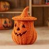 Rustic Fall Aesthetic Halloween Pumpkin Lantern Tabletop Decor, Woven Witch Hat Candy Bowl & LED Gothic Home Decor Prop, Centerpiece for Shelf Mantel