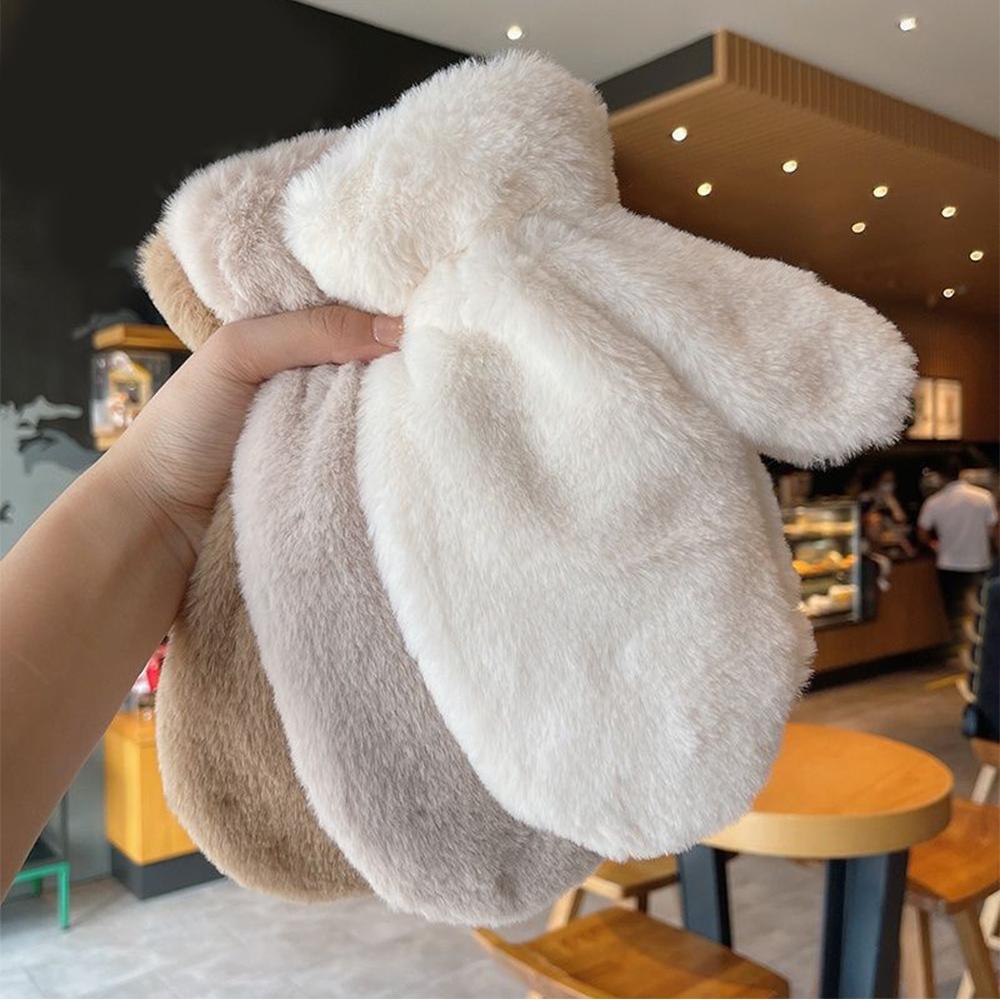 Thicken Plush Soft Winter Fingerless Gloves Women WarmFur Fuzzy Mittens Cold Protection Velvet Lining Outdoor Fluffy Gloves