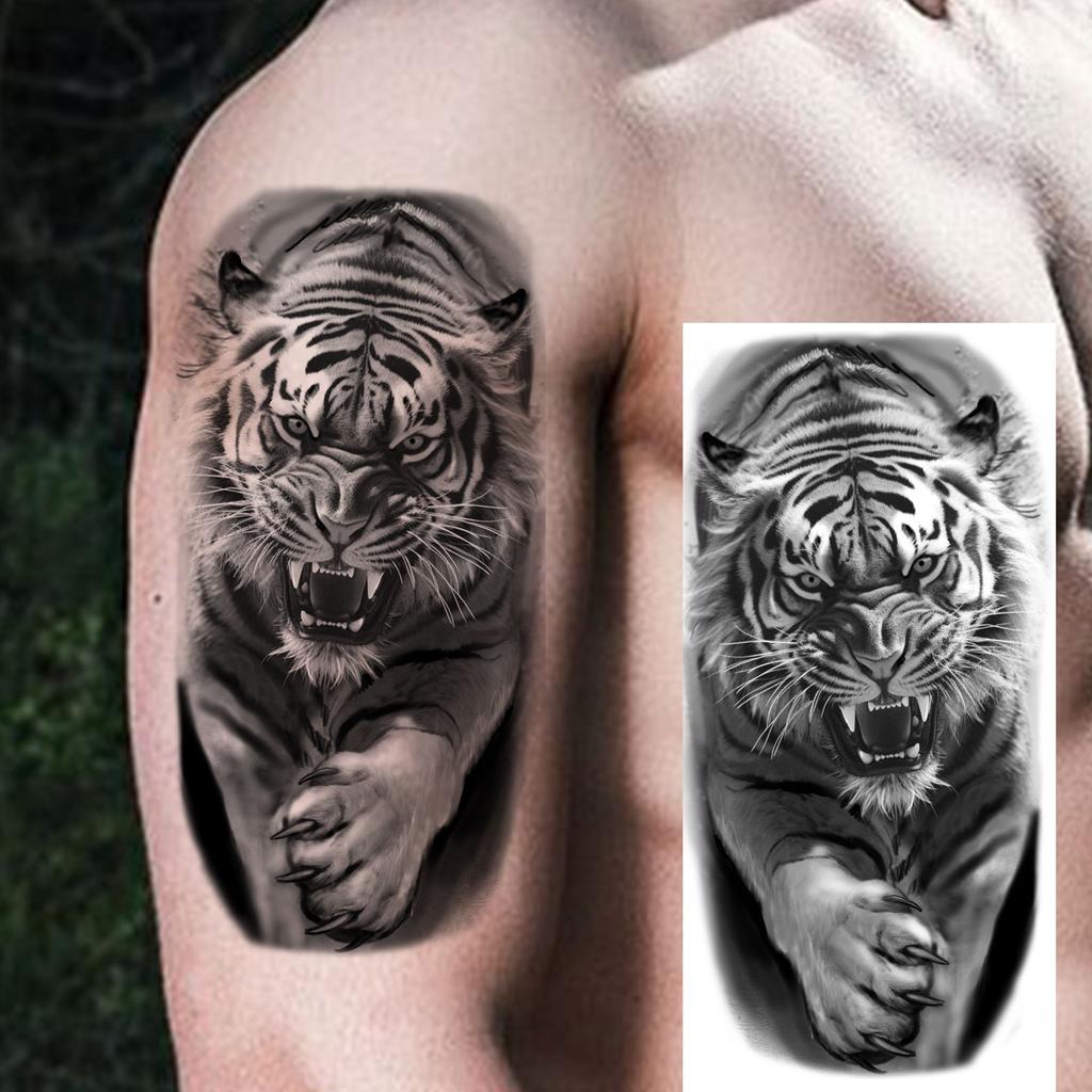 1 Sheet Fierce Tiger Lion Dragon Temporary Tattoos For Men Women Waterproof Wolf Skull Tatoos Long Lasting  Fake Tattoo Stickers
