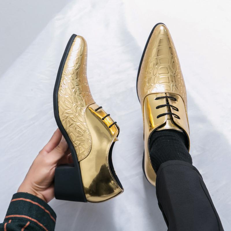 Luxury Golden Man Patent Leather Shoes Big Size 46 Height-increasing High-heel Dress Shoes Men Pointed Toe Formal Shoes for Men