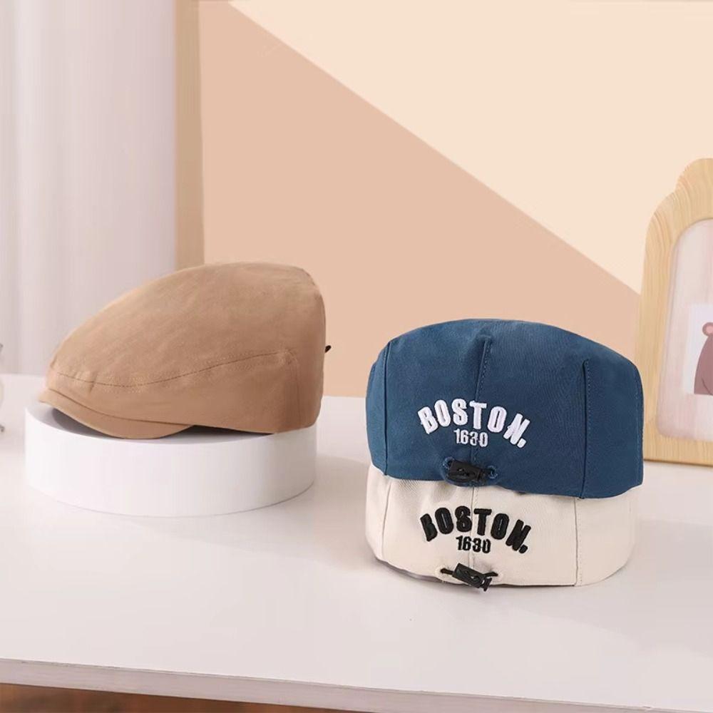 Drawstring Kids Peaked Cap Solid Color Newsboy Cap Retro Baby Beret Hat Spring