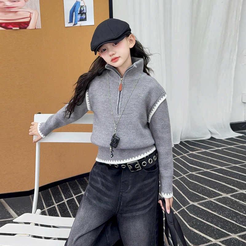 Вязаный свитер для девочек Осень-Зима 2025 - Стильный утолщенный топ для детей старшего возраста