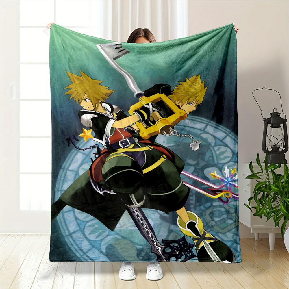 "Fantasy Warriors with Keyblade Design" Patterned flannel blanket perfect for the bedroom living room, sofa, or a little nap