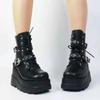 Fashion Chunky Platform Super High Heel Y2K Shoes Women 2025 Winter Gothic Thick Bottom Black Ankle Boots Punk Metal Rivet Buckle Shoes