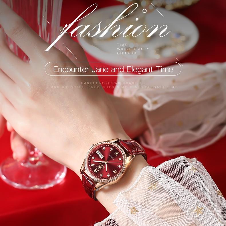 OLEVS Часы Автоматические Механические Часы Кожаные Водонепроницаемые Женские Часы Женские Часы