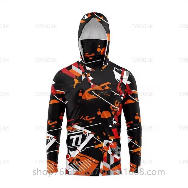 Outdoor sunscreen clothing, ice silk long-sleeved fishing clothing, quick-drying breathable hoodie, face towel, integrated mosquito-proof clothing