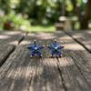 E585 All-body S925 Sterling Silver Small Flower Stud Earrings Women Blue Zircon Fashionable Simple Elegant Versatile Rhodium 14K
