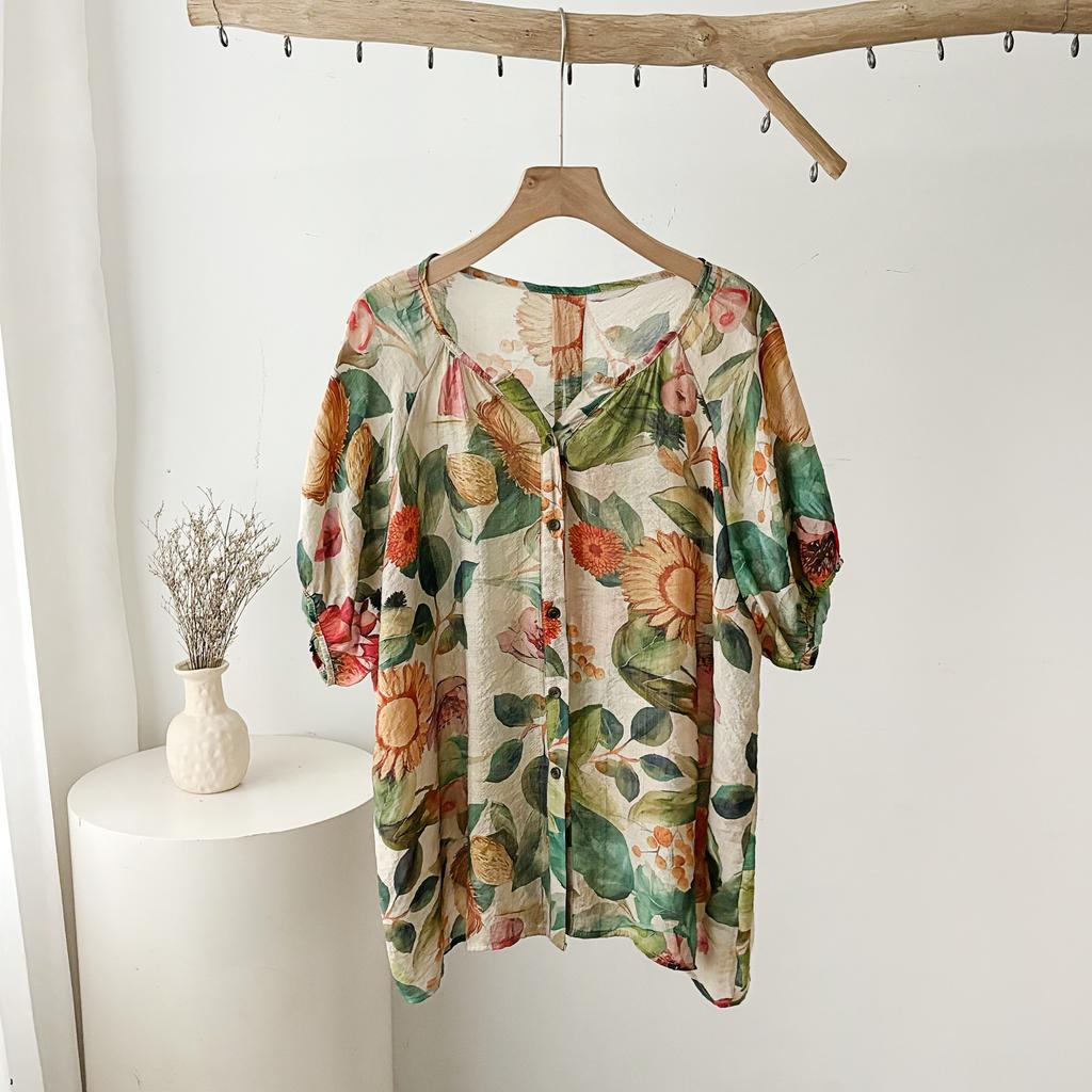 Dimanaf 2025 Новые летние женские льняные футболки с коротким рукавом, пуговицами и цветами, базовые модные топы с круглым вырезом, свободные футболки