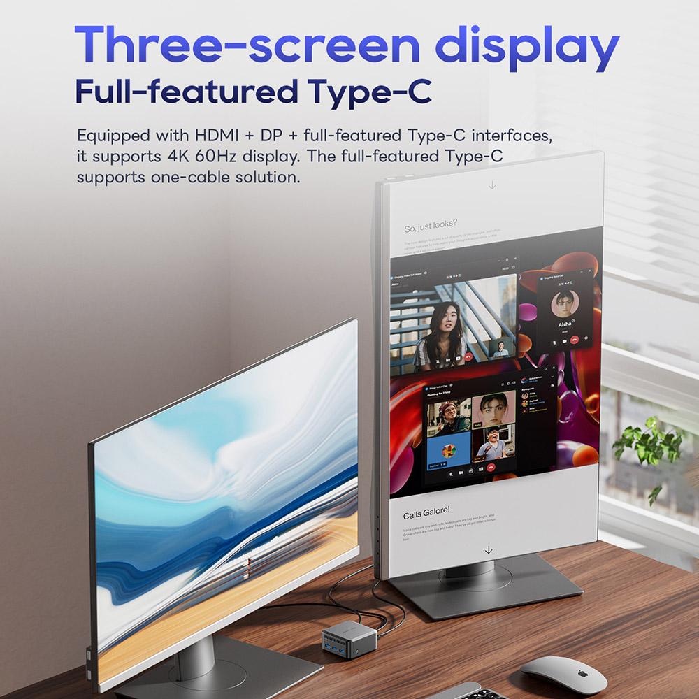 Мини-ПК AOOSTAR N1 Pro, Intel N150 4 ядра Макс. 3,6 ГГц, 12 ГБ ОЗУ LPDDR5 512 ГБ SSD, HDMI + DP + Type-C Тройной 4K дисплей