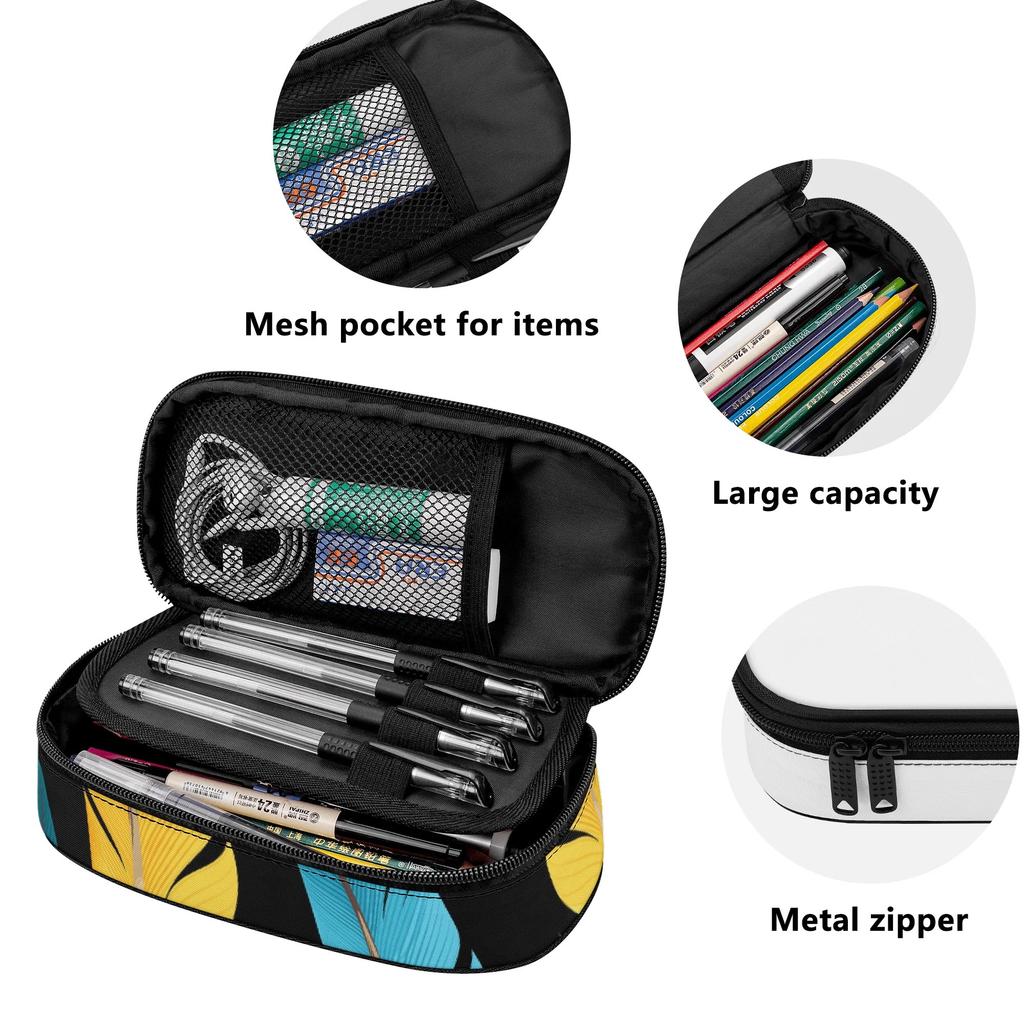 School Pencil Case Simple Design 300D Polyester Smooth Zipper with Mesh Pocket Removable Divider and Pen Slots for Boys Girls