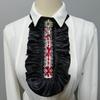 Victorians Colonial Ruffle Satins Jabot False Collar Crystal Necktie Medieval Costume Shirt Front Detachable Neck Collar