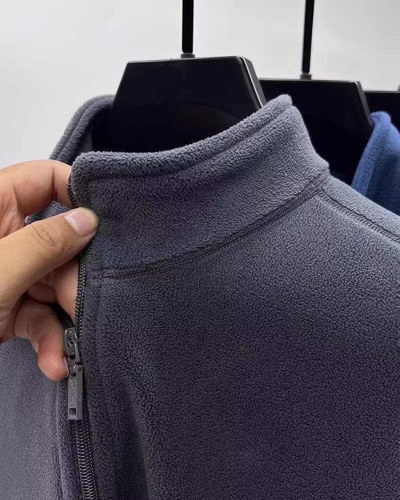 Мужская флисовая куртка однотонного цвета - Осенне-зимний повседневный кардиган-свитшот с трендовым свободным отложным воротником.