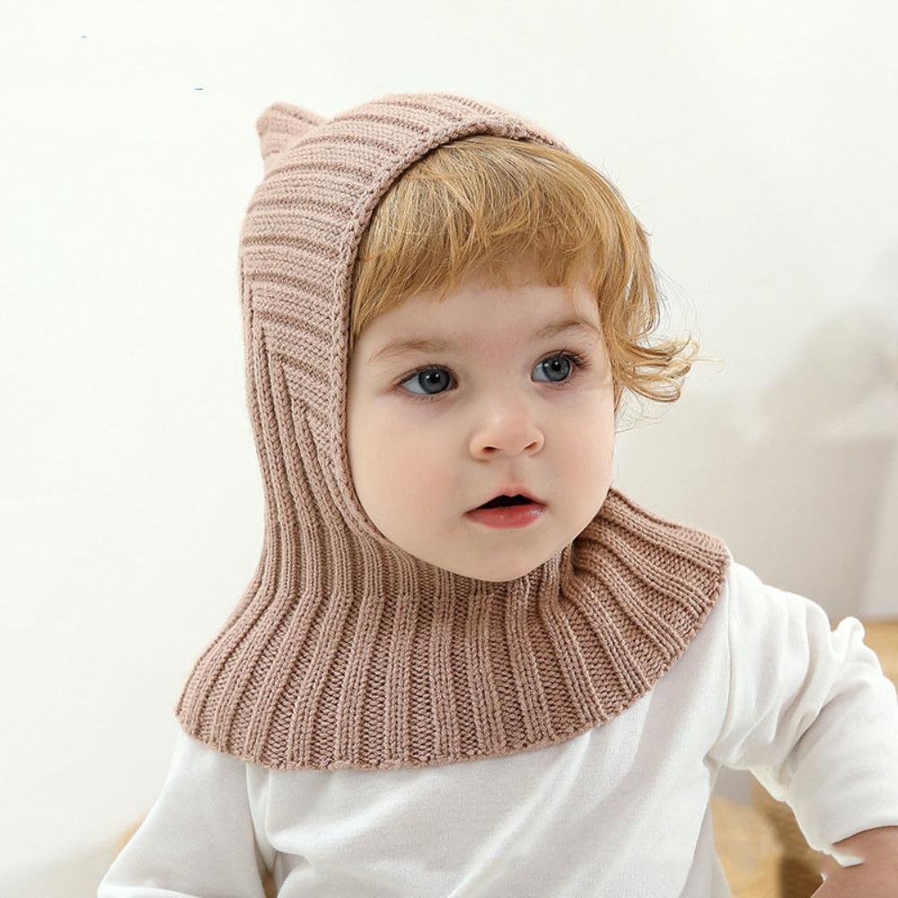 Knitted Kid Windproof Earmuffs Caps Windproof Collar Hat and Scarf Integrated Baby Beanies  Outdoor