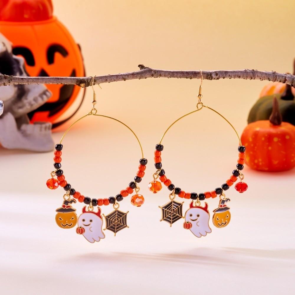 Circle Halloween Earrings Skull Ghost Dangle Earrings Fashion Pumpkin Hoop Earrings  Holiday