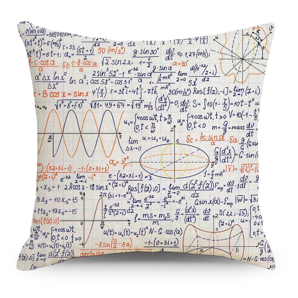 Mathematics, Physics and Chemistry Equations Pillow Cover Personalized Geometric Formula Graffiti Students' Bedside Linen Sleeping Pillow Cover