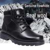 Men's Winter Genuine Leather Wool-Lined Combat Boots with Military Hook