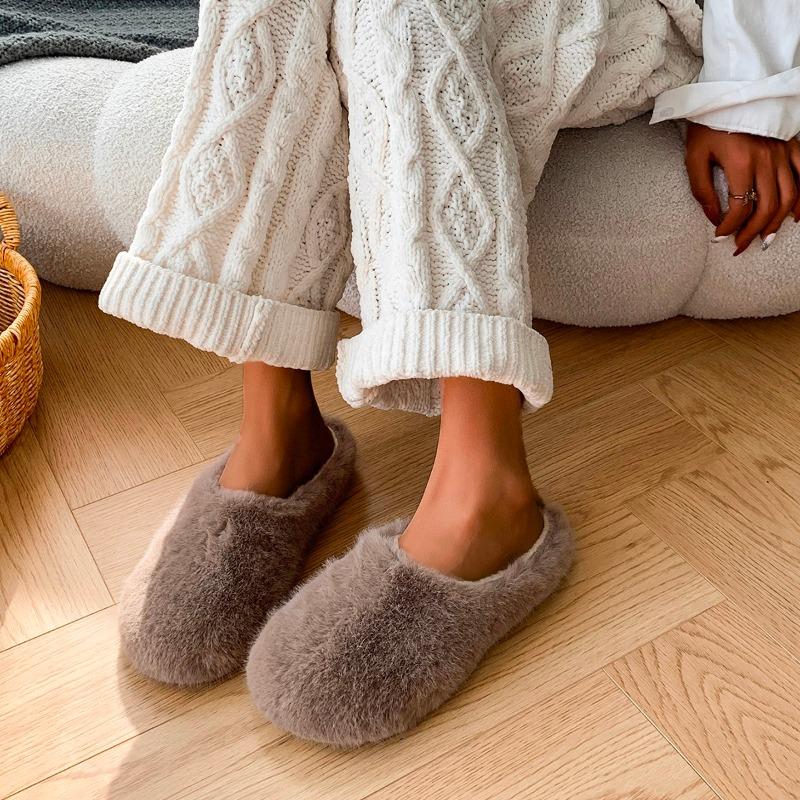 Модные хлопковые тапочки для женщин, осенне-зимние домашние меховые тапочки с толстой подошвой и противоскользящим стилем для домашней обуви для женщин