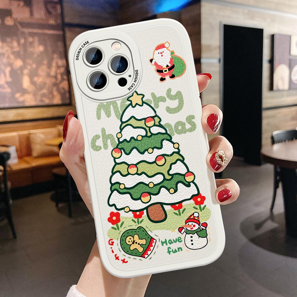 Тонкий кожаный чехол с рисунком «Рождественская елка» из искусственной кожи, чехол для телефона для Huawei Honor Infinix iPhone Vivo