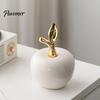 Creative Entryway Tabletop Displays Resin Apples Figurine with Leaf, Minimalist Fruit Ornament, Office Desk Accents Arts Crafts Home Decor,