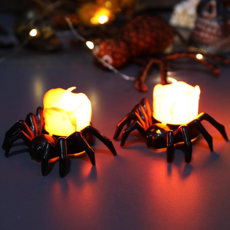 12pcs Halloween Spider LED Electronic Candle Light Black Decoration Lamp Holiday Home Party for Yard Haunted House Decor