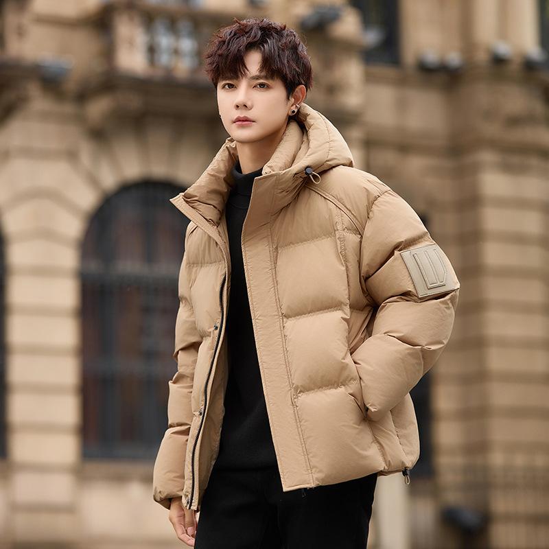 Short Hooded Down Jacket Men's Bread Jacket Teen Casual White Duck Down Thickened Warm