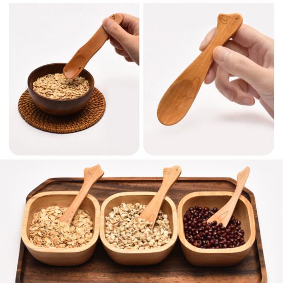 Жаропрочная пищевая деревянная ложка с короткой ручкой, маленькая ложка для меда в форме мультяшного животного, кухонные инструменты