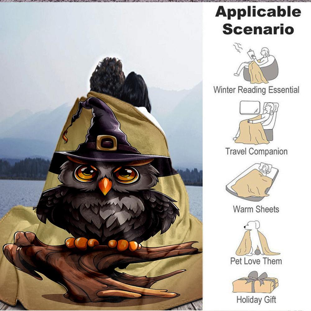 1pc Witch Owl Blanket Lightweight Flannel Blanket Throw Blanket For Sofa, Bed, Travel, Camping, Livingroom, Office yy251015115
