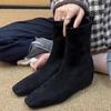 Korean Version of Simple Suede Suede Inner Height Increase Flat Bottom Square Head Elastic Thin Boots Short Boots Women's New Autumn and Winter Fas