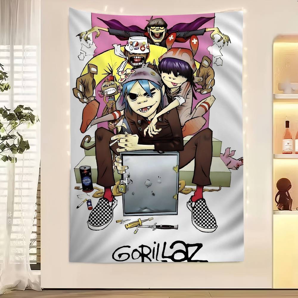 Retro Music GGorillazS Cartoon Tapestry Art Science Fiction Room Home Decor Wall Hanging Sheets