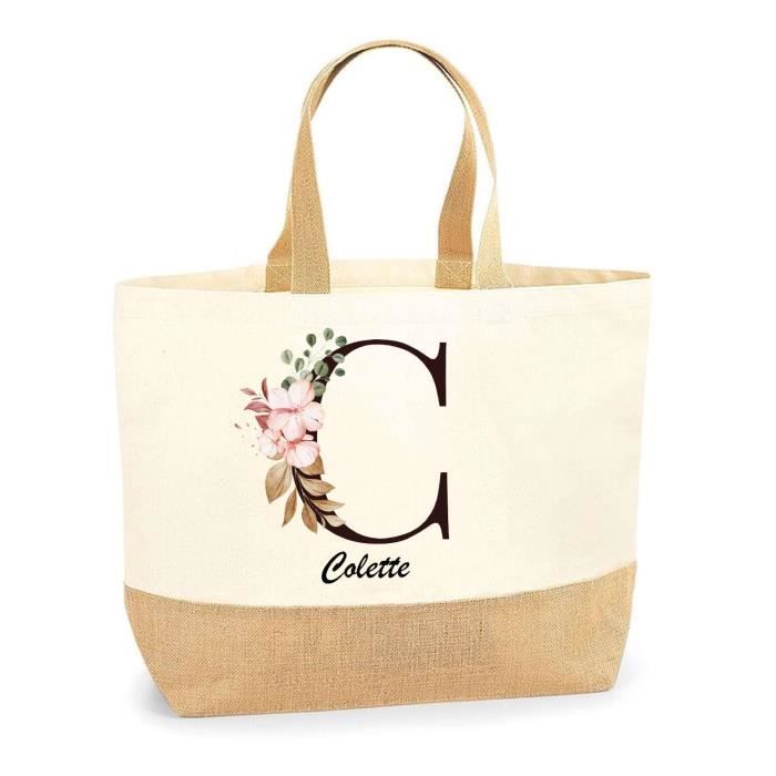 Cabas de plage - PLANETEE - Colette Lettre Fleur - Jute naturel - Multicolore - Fabriqué en France