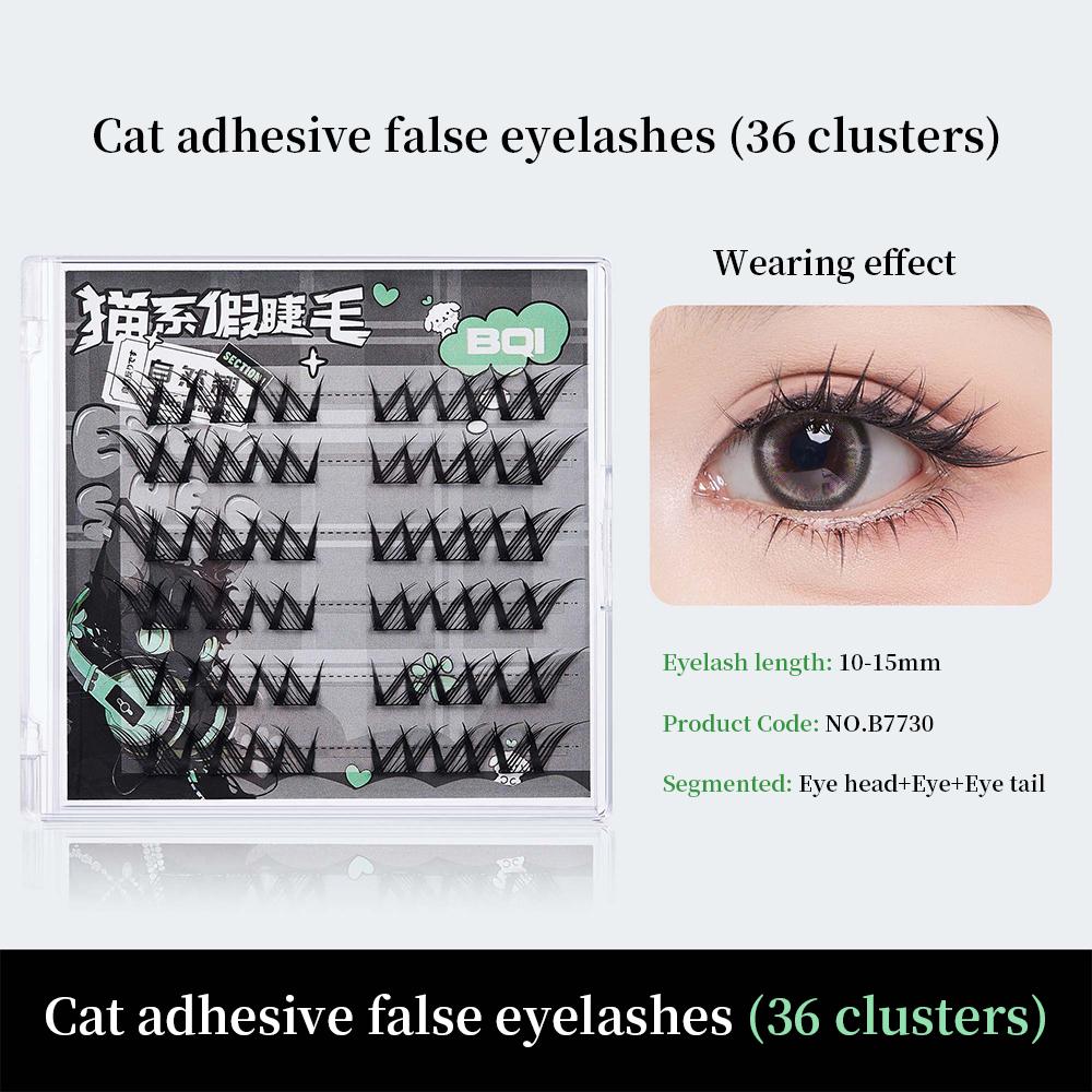 BQI Ресницы Cat Style без клея, натуральные самоклеящиеся ресницы, многоразовые ресницы 10-15 мм, сегментированные ресницы большой емкости
