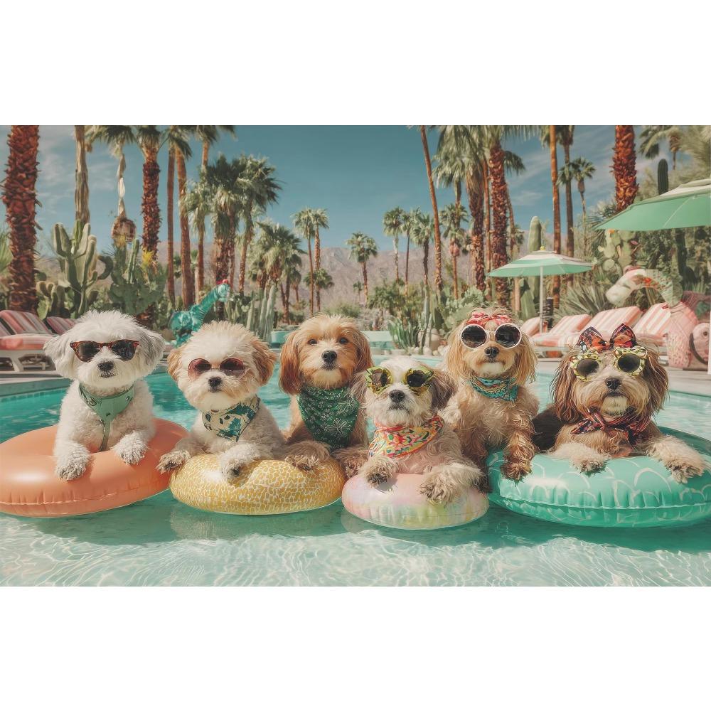 Hawaiian Dogs Tropical Wall Art Poster Print Animal Summer Swimming Canvas Funny Beach Picture Living Room Home Decor